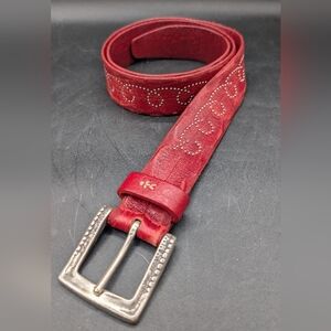 Henry Beguelin Red Infinity Bufalo Leather Studded Belt, Size 90 32 - 36 In